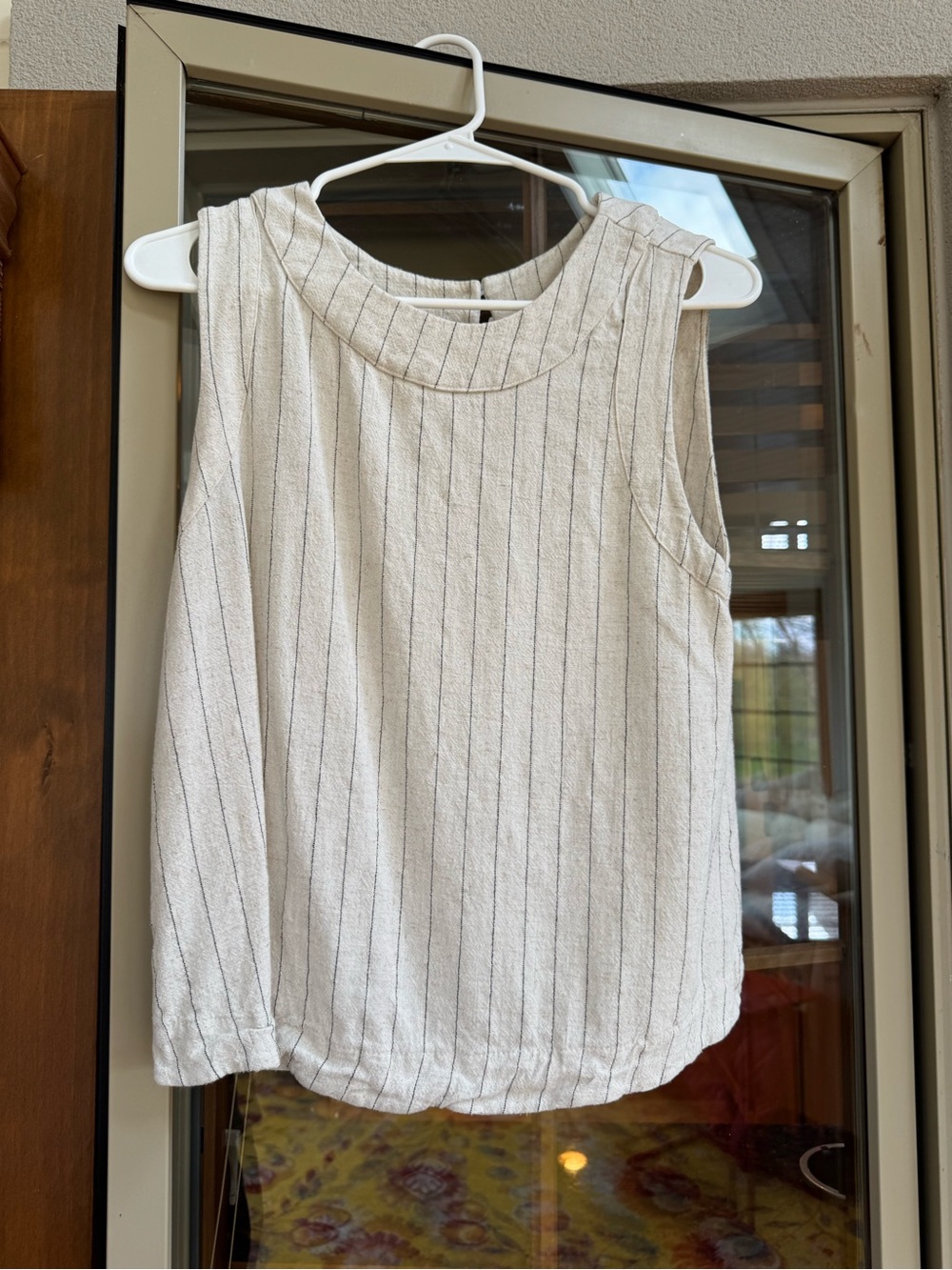 Cream Pinstripe Sleeveless Tank Top by